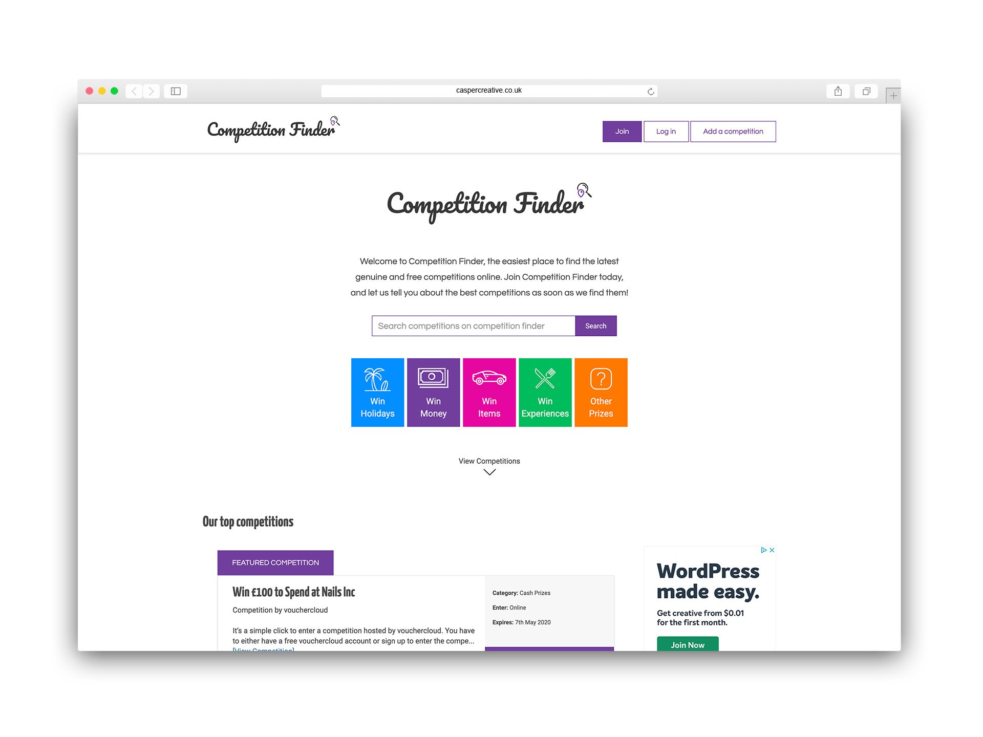Competition Finder Website by Casper Creative